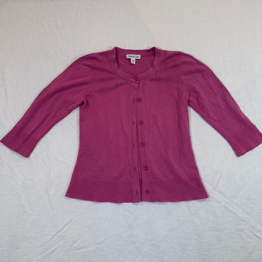 Coldwater Creek Magenta Pink 3/4 Sleeve Button Front Cardigan Sweater Women S